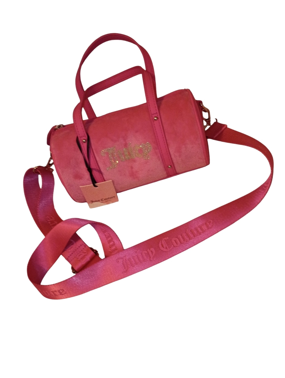 Juicy Couture Pink Silver Bling Bling Logo Suede Barrel Bag Crossbody (Purse)